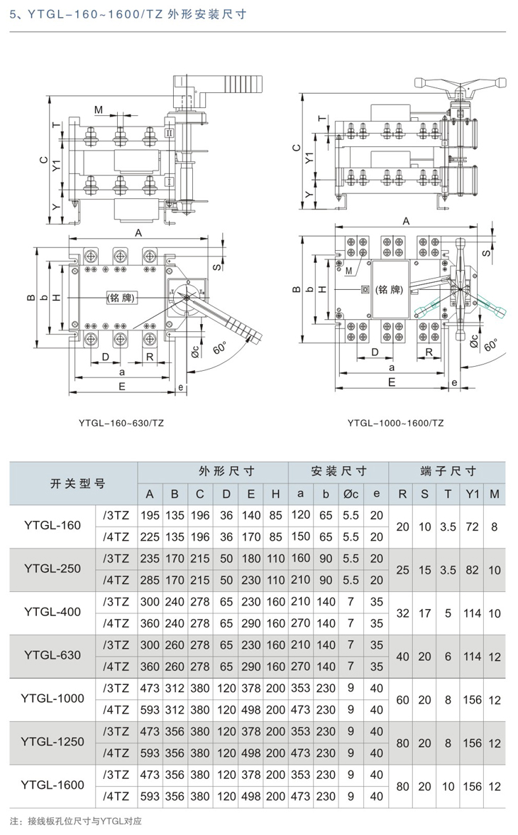 YTGL-160-1600TZ外形安装尺寸